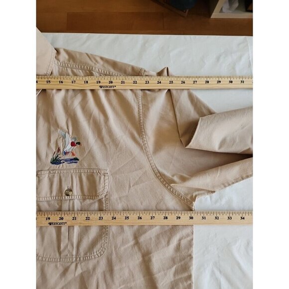 Cabelas Shirt Mens 3XLT Beige LS Embroidery Button Up Pockets Outdoor VTG FLAWS - Picture 4 of 12